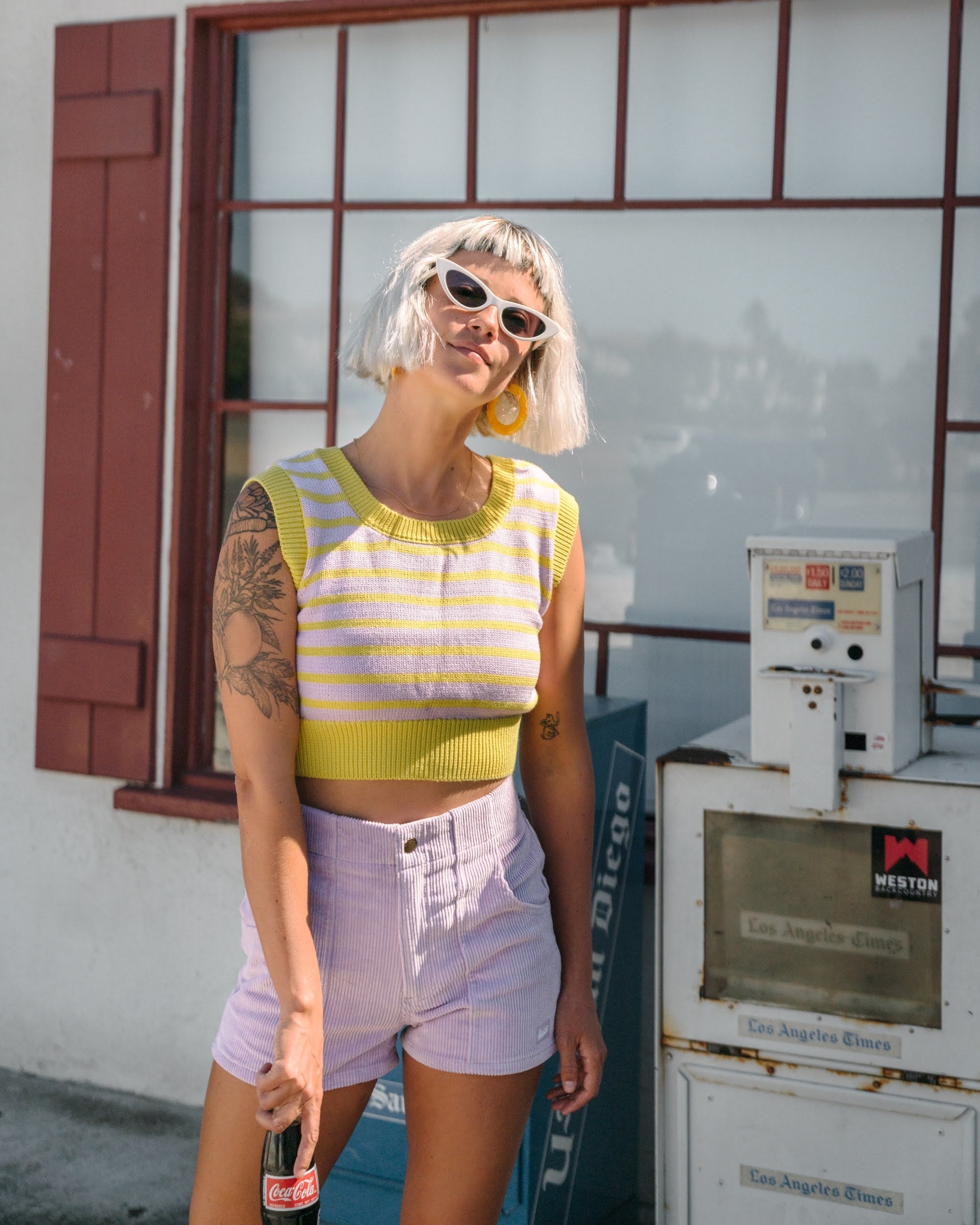 Knit Crop Top (Powder Purple/Yellow)