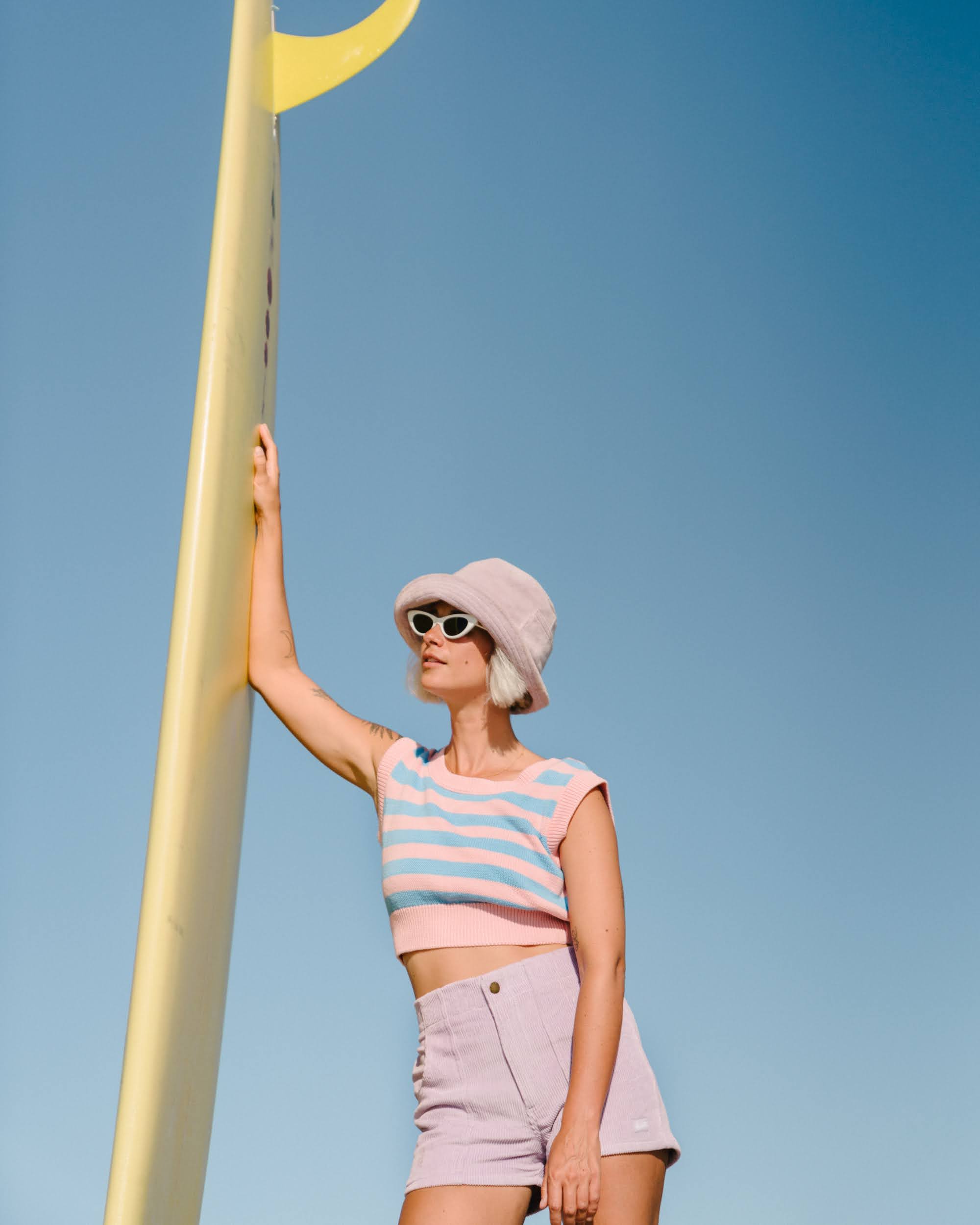 Knit Crop Top (Powder Pink/Blue Poppy)