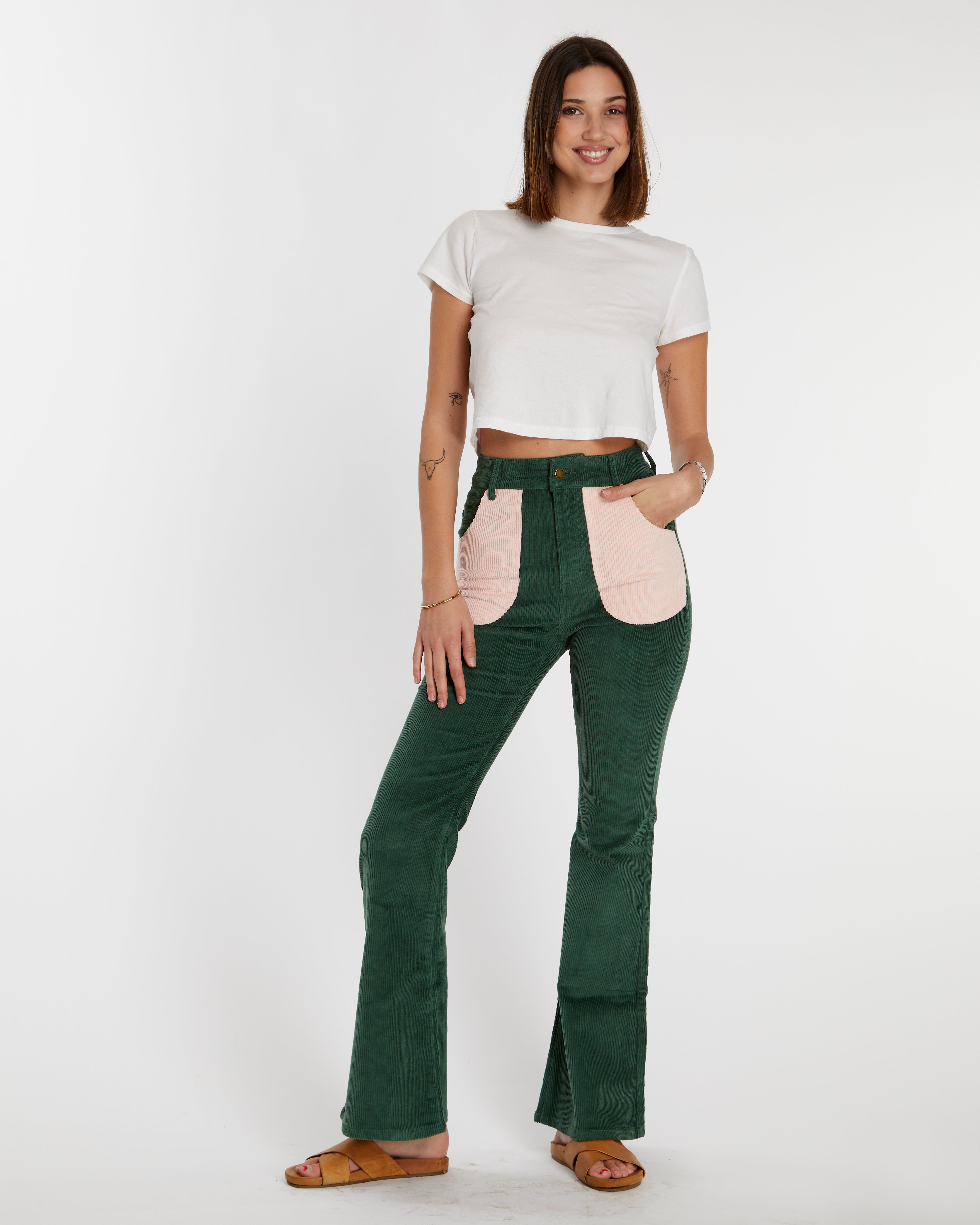 Women's Bell Bottom (Forest Green/Powder Pink)